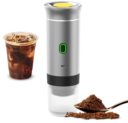 Irishom Macchina da caffè portatile per auto, 3 in 1, senza cordless Electric Coffee Maker Work with Capsule and Ground Coffee 15Bar Mini Cold Brew and Heating Coffee Maker with 150ml Cup