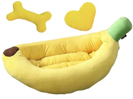 Baoblaze Hundebett, Hunde- und Katzenbett, Bananenmotiv, für alle Jahreszeiten, weich, bequem, waschbar, atmungsaktiv, Teddy-Banane, Hundehaus, Welpenkissen, M