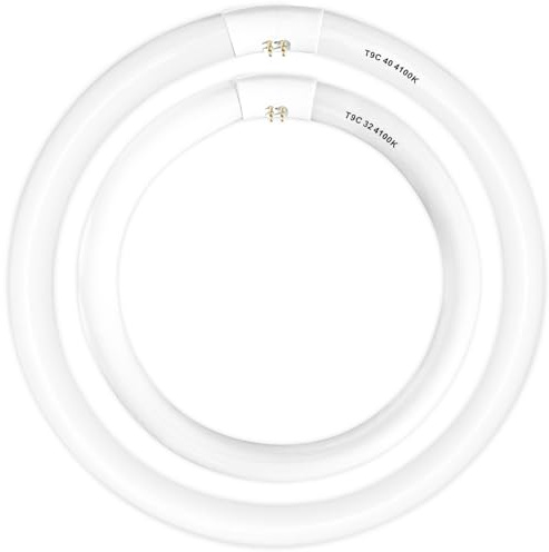 FC16T9/CW 40 Watt and FC12T9/CW 32W Set Cool White, 16'' T9 40 Watt Circline Light Bulbs, 12 inch 32W Circular Fluorescent Tube, Round Fluorescent Bulb CRI 82, 4100K, 5300 Lumen G10q