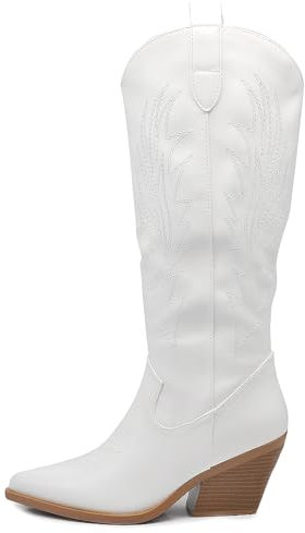IF Fashion Stivali Cowboy Western Texani Scarpe da Donna A Punta Camperos GA021 Bianco N.37