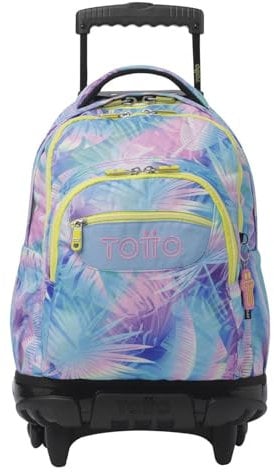 TOTTO - Mochila Escolar con Ruedas, Modelo Renglones, Capacidad 26,21 Litros, Bolsillo para PC 14, Bolsillo Botella, Correas en S para Mayor Comodidad, Resistente, Estampado Prisma