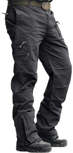 TDEOK Arbeitshose Herren Schwarz Mit Reissverschluss Taschen | Bequeme Haltbarkeit Cargohose | Multi Taschen Trekkinghose Mit Gürtel | Trocknende Rangerhose | Weiche Casual Alltagshose
