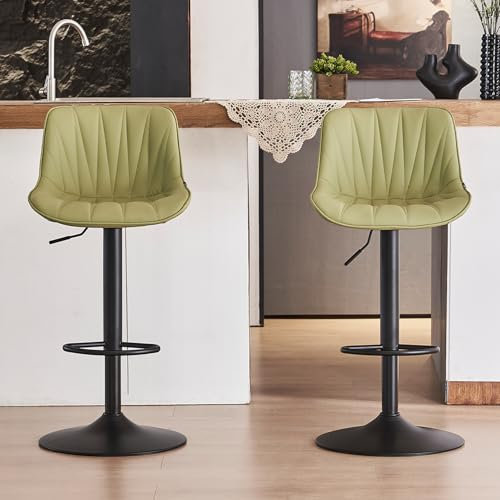 YOUTASTE Barhocker 2er Set Barstuhl Höhenverstellbar, Drehbar mit PU-Leder, Tresenhocker mit Rückenlehne und Fußstütze Sitzhöhe 57cm - 82cm für Küche, Theke, Bar, Avocado Grün