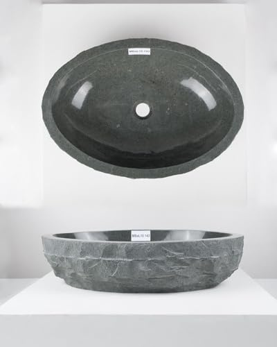 wohnfreuden Marmor Waschbecken 60 cm oval in anthrazit - Mit Unikat Auswahl