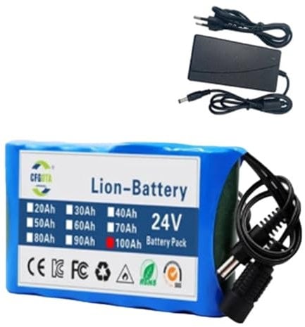 E-Bike Lithium-Ion Battery Pack 24V 100AH, 18650 6S1P Lithium Battery Pack, For Electric Bicycle/Scooter With Charger, Waterproof Lithium Battery Pack with Charger, XT60/T plug 24V100AH,T