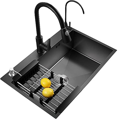 SaryEdge Lavastoviglie da Cucina a Tre Fori in Acciaio Inox 304 con Rubinetto Estraibile(Nero Grigio-75x45x20cm