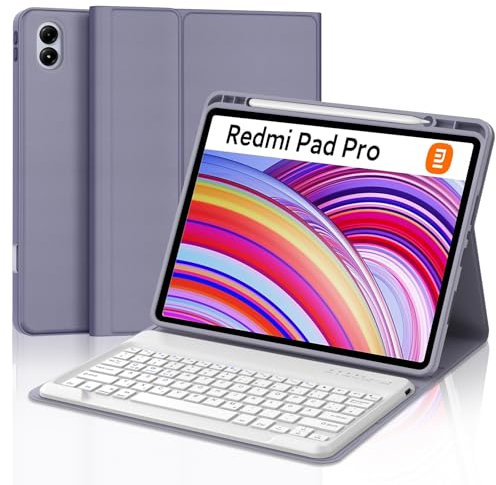 WAVATA Tastatur für Redmi Pad Pro 12.1/Xiaomi Poco Pad 2024, Hülle mit Tastatur für Xiaomi Redmi Pad Pro Magnetische Bluetooth Abnehmbare QWERTZ Layout, Lila