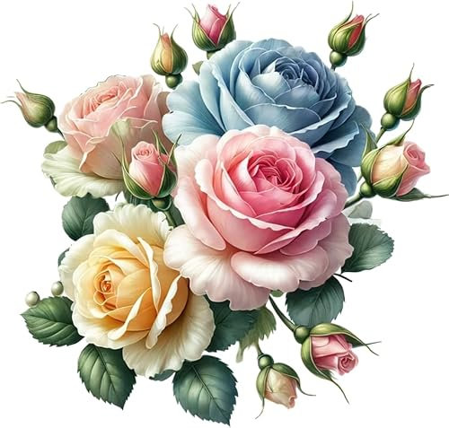 x4 Rose Vinyl Stickers Cover Marks Non Transparent Waterproof Floral Art Decals 1@ 20cm Tall Ideal for Toilets or car. 3@ 7cm Tall Ideal for Phone case, Cups & Wine Glass (Rose Multicoloured)