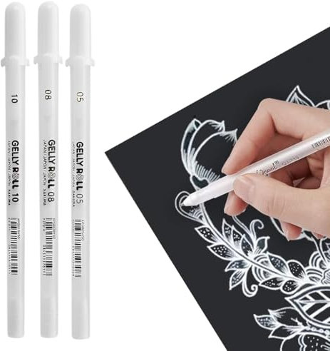 OHREN 3 Stück Gelly Roll undurchsichtige Gelstifte für Hervorhebungen, Zeichnungen und Bastelarbeiten (verschiedene Größen) (White)