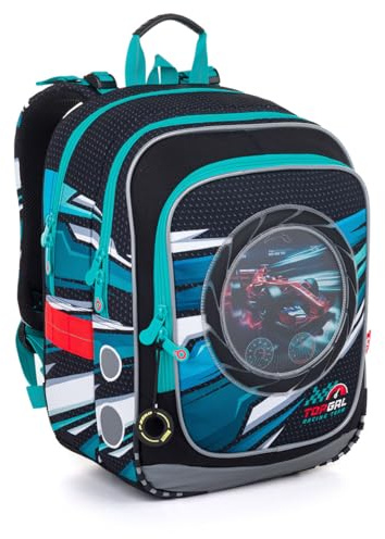 TOPGAL Schulrucksack für Jungen ab 1. Klasse, ergonomisch & leicht, wasserabweisend, mit reflektierenden Elementen, 21 L Schulranzen mit Brustgurt & Rückenpolsterung (Rennsport)