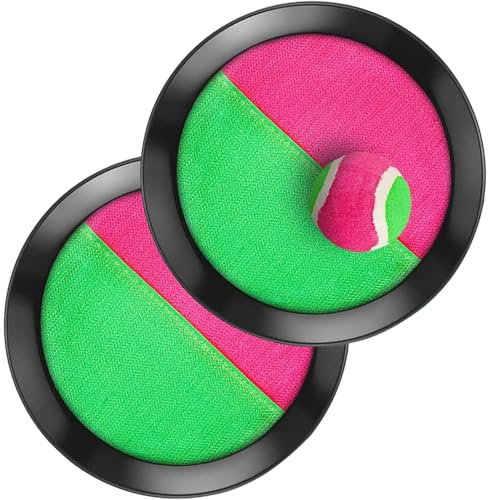 Juego de Pelotas con Velcro, Catch Ball con 2 Raquetas y 1 Pelota, Juego de Lanzamiento y Captura, Disco de Paletas con Bolas, Ideal para Playa, Jardín y Parque, Mejora la Coordinación (Ø 21 cm)