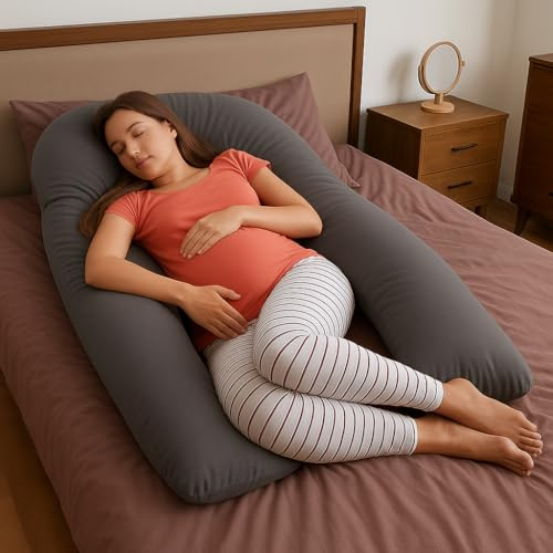 Hometex 9ft U-Shaped Pregnancy Pillow – Full Body Maternity Support with Removable Case (Grey)