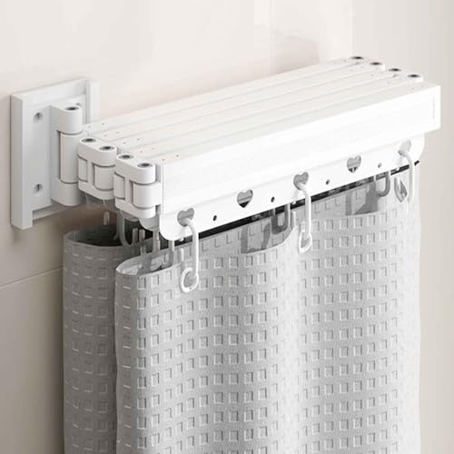 YWQJL Faltbarer Duschvorhang,Mit klappbarer Stange,Duschvorhang Leinen Textil Ohne Bohren, Wasserdicht/Waschbar für Eckdusche, Shower Curtains(B,Curtain W180*H180)