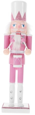 Ipetboom Wood Nutcracker Ornament Christmas Pink Nutcracker Craft for Xmas Figures Table Decorations