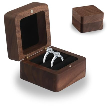ShiJiuYou Ringbox Hochzeit 2 Ringe, Ringschachtel 2 Ringe, Ringbox Holz Ringschatulle Hochzeits, Ringkissen Hochzeit Holz Geschenkbox mit Doppeltem Schlitz & Samt Verkleidung für Zeremonie Verlobung