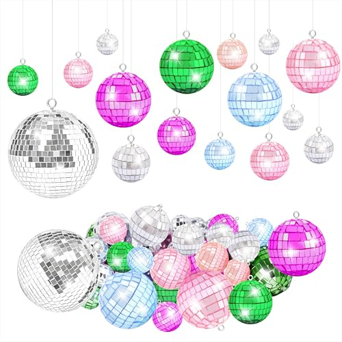 Bola Discoteca 39 Piezas Mini Bola de Discoteca, Bolas de Discoteca Pequeñas Decorativas 5 Tamaño Disco Ball para Colgar el Árbol Navidad para Cumpleaños, Bodas, Fiestas Temáticas, DIY Llaveros
