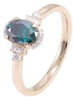 Engagement Ring, Cute Rings Oval mit Dunkelgrün Moissanit 9K Gelbgold Größe 62 (19.7)
