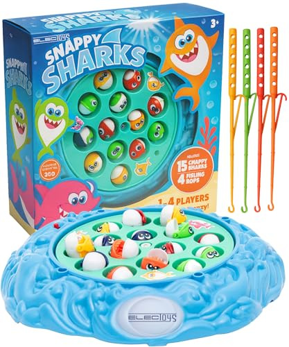 Electoys Childrens Fishing Game Toy for Battery Operated Rotating Fishing Board with 15 Multi-Coloured Fish and 4 Rods Family Fun Hand-Eye Coordination Indoor Game for 1-4 Players - 2 Pack