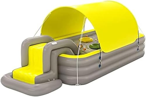 Piscina per Bambini Autogonfiabile con Parasole per Bambini, Grande Piscina per Bambini, Scivoli Gonfiabili Facili da Trasportare, Yellow, 3M