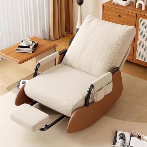 TWSOUL Mecedora, silla de lectura, cómoda silla de salón con respaldo ajustable en 3 posiciones, sillón de relax con reposapiés elástico, sillón mecedora para dormitorio o salón
