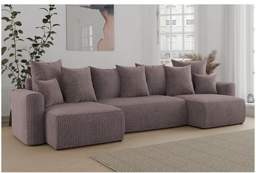MEBLINI Schlafcouch mit Bettkasten - 312x142x73cm - Braun Cordstoff - Dave - Ecksofa mit Schlaffunktion - Sofa mit Relaxfunktion und Kopfstützen - Couch U-Form - Eckcouch - Wohnlandschaft