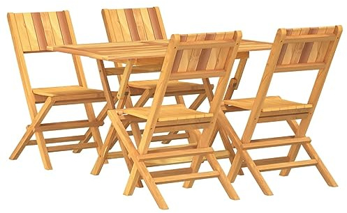 QJBSAVVA Set di 5 mobili da giardino in legno massiccio di teak, pieghevoli, con tavolo da giardino da 120 x 70 cm e 4 sedie pieghevoli, per balcone, terrazza e giardino