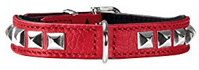 HUNTER ROCKY PETIT Hundehalsband für kleine Hunde, Leder, Nappaleder, weich, rockig, Nieten-Besatz, 30 (XS), rot/schwarz