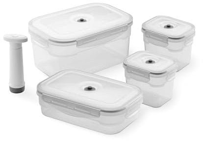 Compactor – Lot de 4 boîtes hermétiques alimentaires avec pompe à vide manuelle – sans BPA – Compatibles avec réfrigérateur, congélateur et micro ondes