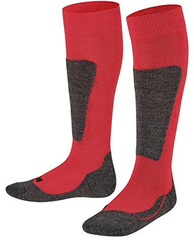 FALKE Unisex Kinder Skisocken Active Ski K KH Wolle warm dick 1 Paar, Rot (Fire 8150), 35-38