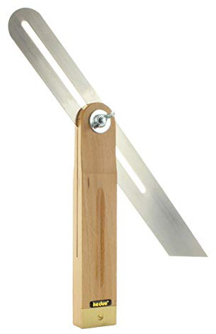 hedue® Fausse équerre de menuisier A233 - Fausse equerre menuisier en hêtre avec trou oblong et garniture en laiton, angle réglable, 30 cm
