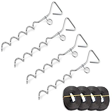 Timtina 4 Stück Erdanker +4 Fixiergurte Spiralhering (4 Heringe+ 4 Gurte 3 Meter)