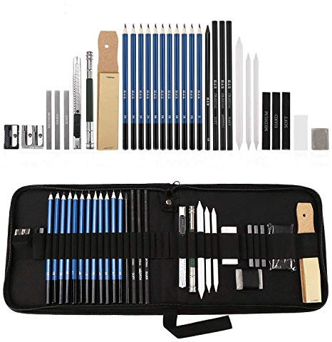 Lypumso Bleistifte Set Zeichenset für Skizzieren und Zeichnen Profi Art Geeignet für Anfänger Schüler und Künstler, Skizzierstifte Set mit Kit Tasche (33 Stück)