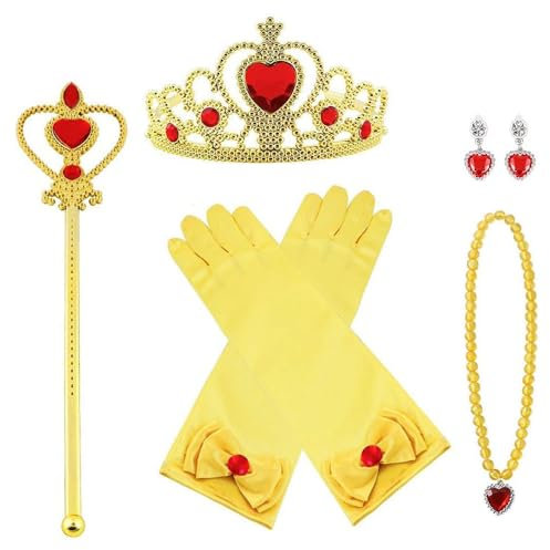 Vicloon Prinzessin Kostüme Set,7 Stück Princess Dress Up Zubehör, aus Diadem, Handschuhe, Zauberstab, Halskette,Ohrringe,elsa zubehör 3-9 Jahre