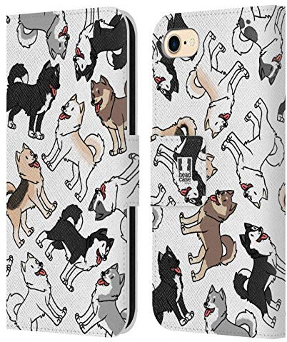 Head Case Designs Husky Siberiano Patrones de Raza de Perros Carcasa de Cuero Tipo Libro Compatible con Apple iPhone 7/8 / SE 2020 & 2022