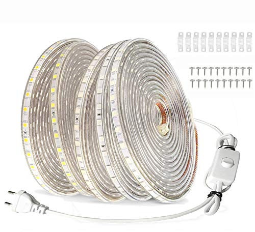 FOLGEMIR Tira Led de luces con interruptor 15m Rojo, 60 Leds/m, 220V 230V strip, IP65 impermeable