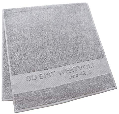 Christliche Geschenkideen Frottee-Handtuch 100% Baumwolle mit gewebter Bordüre Du bist wertvoll 50x100cm (grau)