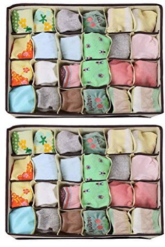 TIMESETL Socken Organizer 2 Stück 24 Zellen Aufbewahrungsboxen für Socken Vliesstoff Sockenaufbewahrungsboxen Organizer Stapelbar für Kleiderschrank für Strümpfe Aufbewahrung Schals Tücher Unterhosen