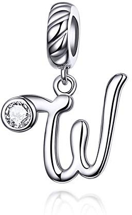 LaMenars Damen Charm-Anhänger Alphabet Buchstabe 925 Sterling Silber passend für, Chamilia und europäische Charm-Armbänder & Halsketten (Buchstabe W)