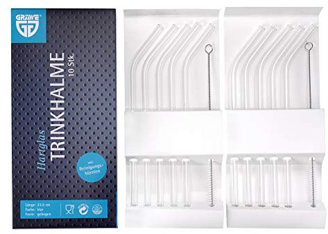 GRÄWE Trinkhalm-Set 12-TLG, aus Hartglas, transparent