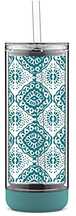 Ello Peak Double Wall Insulated Plastic Tumbler with Straw, 22 oz, Antigua Morocco