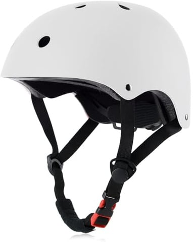 OUWOR Youth Skateboard Bike Helmet for Boy and Girl, Lightweight Adjustable, Multi-Sport for Bicycle Skate Scooter (White, Medium)