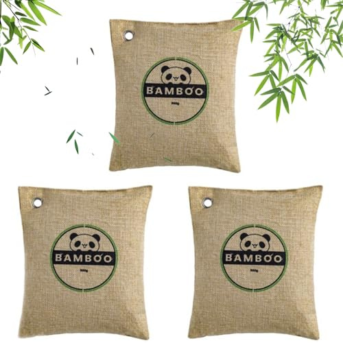 Bamboo Charcoal Purifying Bags, Air Purifying Bags, Activated Charcoal Odor Absorber Moisture Absorber Natural Carbon Fresheners for Home, Car, Closet, Bathroom, Pets (3 Pack, 500g Each)