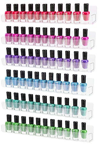 Umirokin 6 Packs Acrylic Nail Polish Rack Wall Mounted Shelf, Clear Nail Polish Wall Holder Display for Paint Perfume Essential Oils Organizer Holds up 54 to 96 Bottles, 15Inch