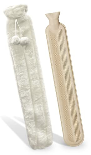 Denny International® 76cm Extra Long Hot Water Bottle with Super Soft Removable Cover - in 2 Colours (Cream)