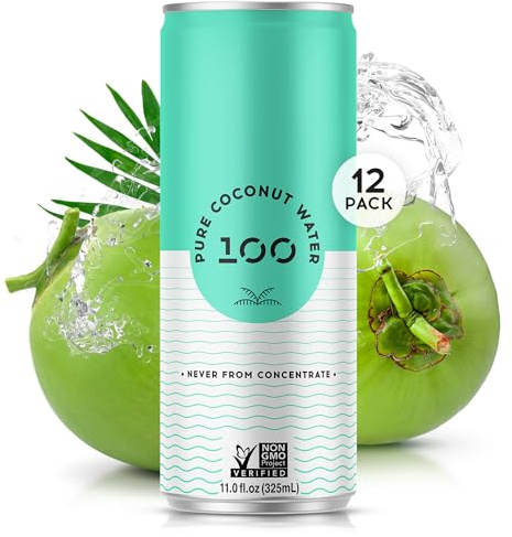 100 Coconuts Pure Coconut Water - Low Calorie All-Natural Drink with Electrolytes - Naturally Sweet, no preservatives - Non-GMO, 11 fl oz, Pack of 12 (Pure Coconut Water)
