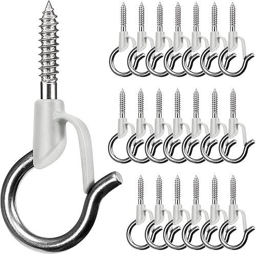 BeneLabel 20er Schraubhaken Lichterkette Hake Zum Einschrauben für Outdoor-Garten Hängende Pflanze, String Draht, Tassen, Küchenutensilien mit Sicherung, 4.8cm / 40lbs, Weiß