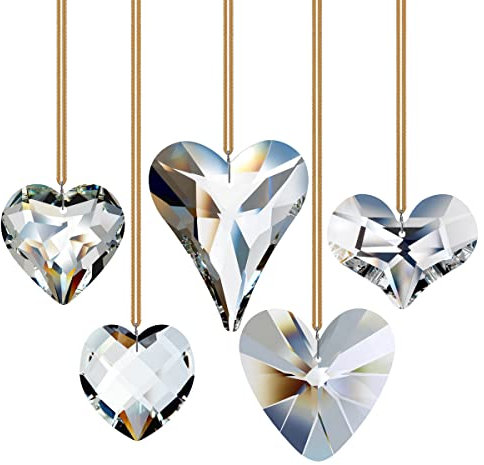 GOLDENHAITAI 5 Stück Kristallherzprisma K9 Anhänger Sonnenfänger Ornament Regenbogen Maker zum Aufhängen Fenster Dekoration Geschenke Klar 42/45/52/55mm/68mm