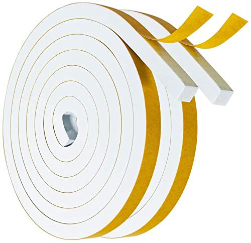 Nastro Sigillante Guarnizione 12mmx10mm/4m per Porte Finestre Nastro Adesivo in Schiuma Guarnizione in Gomma Contro le Correnti d'aria Fredda/Anti-collisione/Assorbente/Antipolvere, Bianco