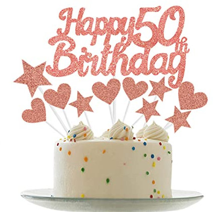 Personalised Happy 50th Birthday Cake Toppers RoseGold Cake Decorations for Women,Her,Lady 50th Birthday Cake Cupcake Topper, Glitter Cakes Banner Decoration for 50 Birthday Anniversary Party Supplies