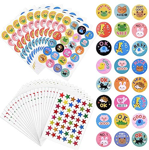 Vicloon Motivationsaufkleber für Kinder, 1200 Stück Tier Belohnungsaufkleber Kinder Belohnungssticker Lehrer Belohnung Aufkleber Selbstklebende Reward Sticker für Lehrer Eltern Belobigung Schüler